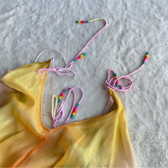 Rococo Sand Zale V-neck Yellow Blue A-Line Maxi Dress S - Picture 8 of 15